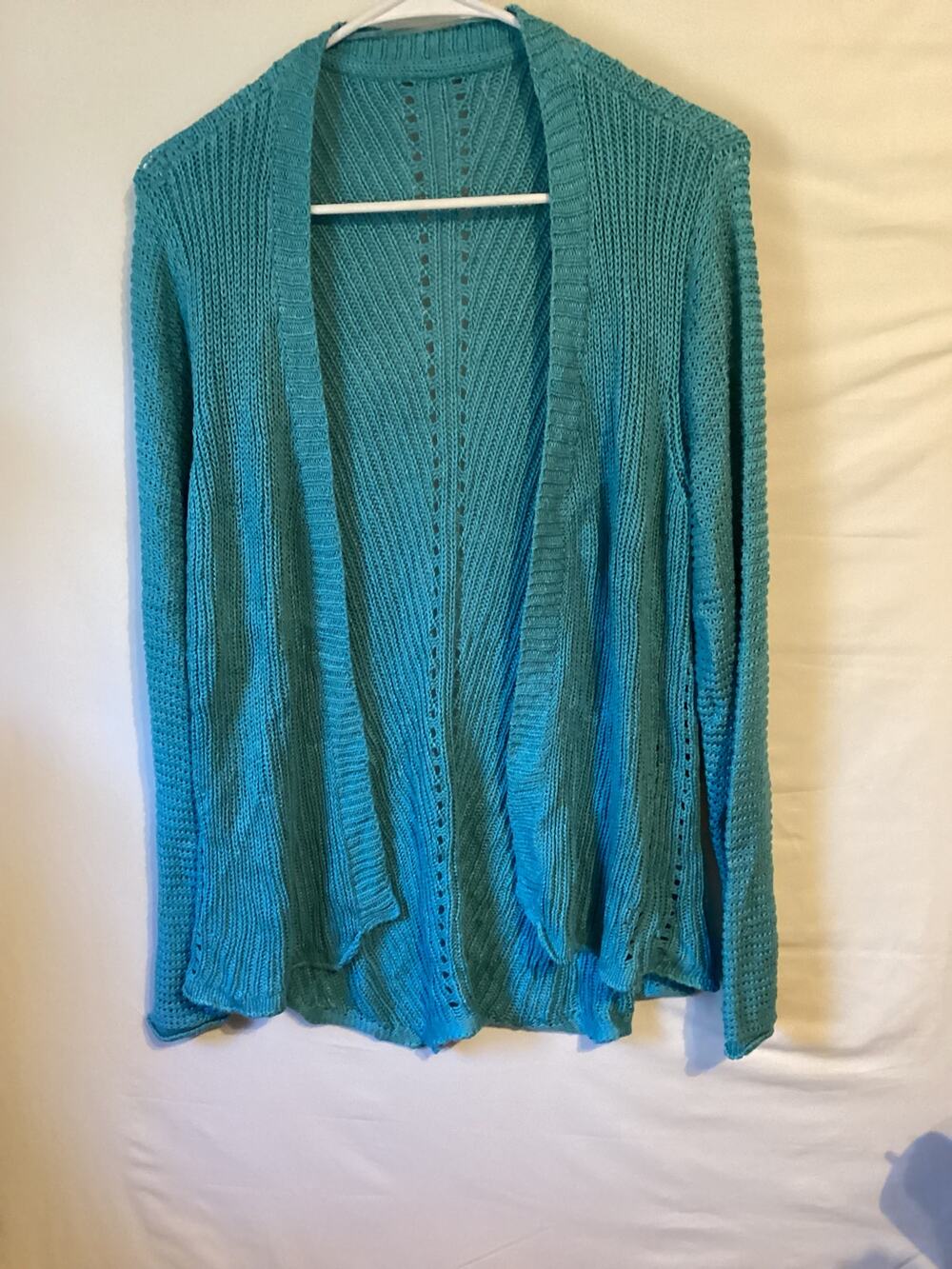 2404 Cardigan Women Long Sleeve Sweaters Casual Lightweight Knit Open Front Blue